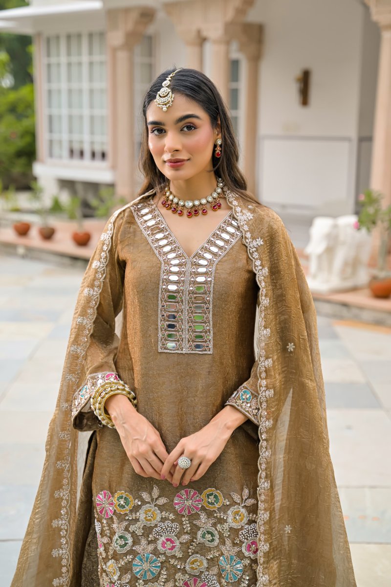 Brown Colour D 50134 By Zaveri Crush Satin Readymade Suits 